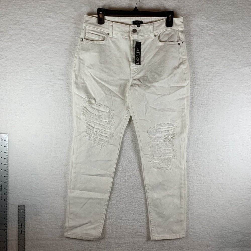 AFRM Denim Ankle Jeans Women's Size 27 White Mid Rise Distressed Cotton 6371